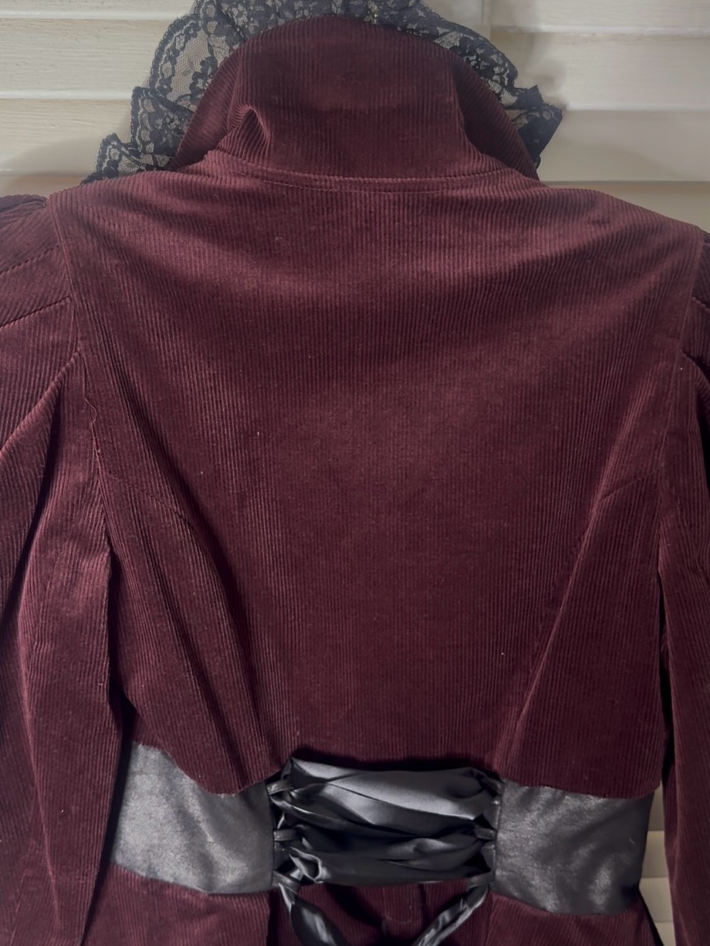 STEP in TIME by Lip Service Black/Burgundy Lace Corduroy Jacket w/ Tails M - Picture 7 of 9